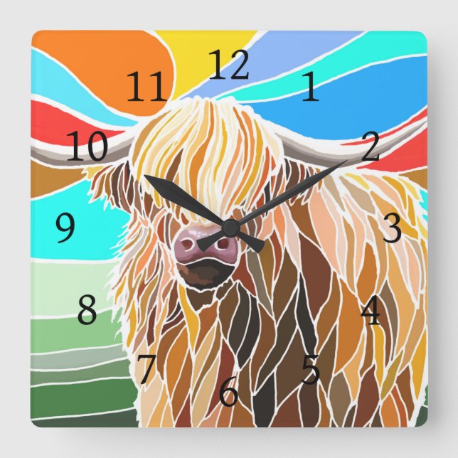 Reloj Cuadrado Vaca Highland (Anverso)