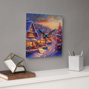 Reloj Cuadrado Vacaciones en Winter Village