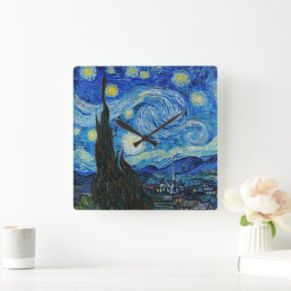 Reloj Cuadrado Van Gogh La Noche Estrellada Cuadrado Acrylic Pare