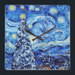 Reloj Cuadrado Van Gogh - La noche estrellada - Navidades blancos<br><div class="desc">Este diseño presenta la adopción temática de los Navidades de la pintura al óleo clásica "La noche estrellada" de Vincent Van Gogh - el pintor holandés ampliamente considerado como uno de los mejores pintores de todos los tiempos.</div>