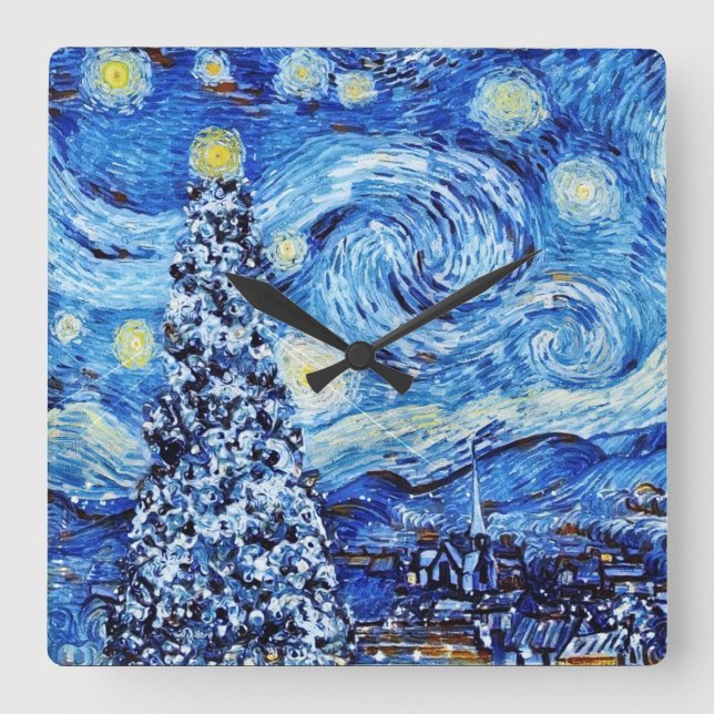 Reloj Cuadrado Van Gogh - La noche estrellada - Navidades blancos (Anverso)