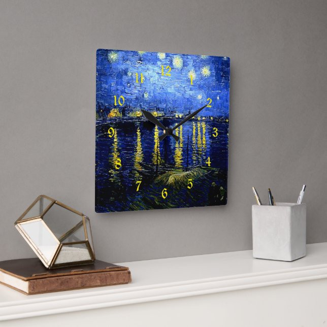 Reloj Cuadrado Van Gogh, Noche estrellada sobre Rhone, (Oficina)