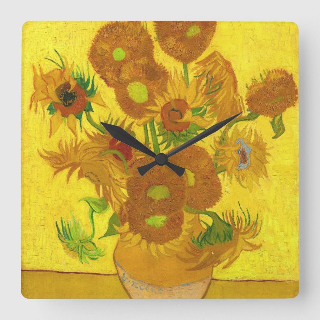 Reloj Cuadrado Van Gogh Quince Girasoles En Un Bella Artes De Vas (Anverso)