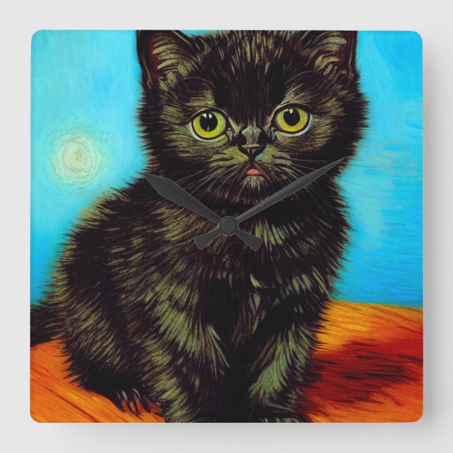 Reloj Cuadrado Van Gogh Style Pouting Kitten (Anverso)
