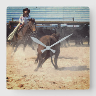 Reloj Cuadrado Vaquera Corral Separando Ganado Occidental 