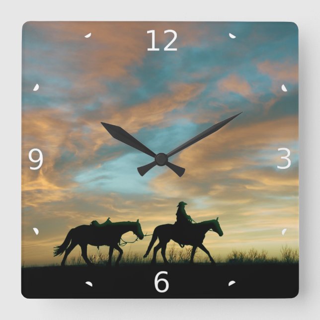 RELOJ CUADRADO VAQUERO CON EL CABALLO (Anverso)