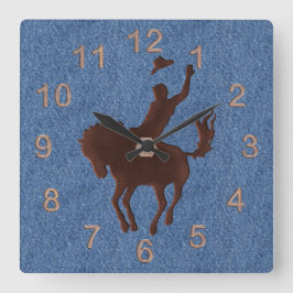 Reloj Cuadrado Vaquero de cuero y caballo en Denim