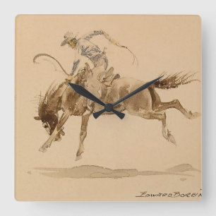 Reloj Cuadrado Vaquero en un caballo desbocado de Edward Borein
