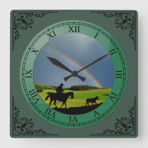 RELOJ CUADRADO VAQUERO Y VACA