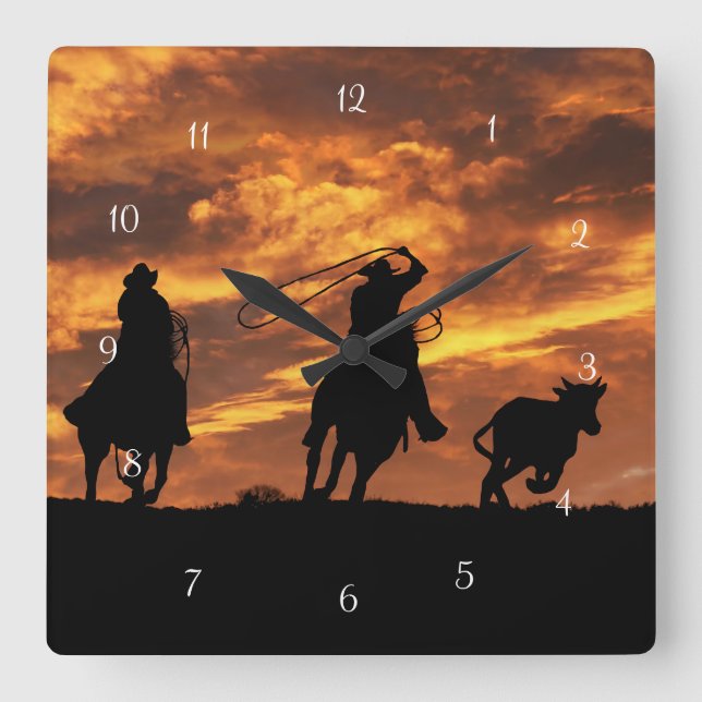 Reloj Cuadrado Vaqueros bailando al atardecer (Anverso)