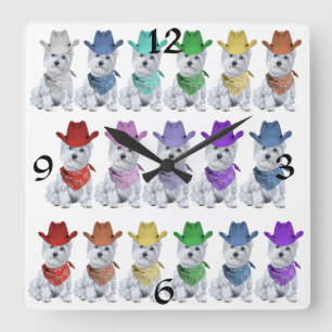 Reloj Cuadrado Vaqueros Westie Todos en una línea