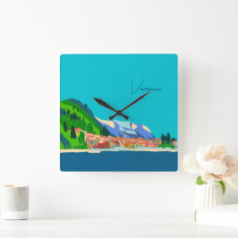 Reloj Cuadrado Varenna Lago de Como Italia Ilustración Viaje