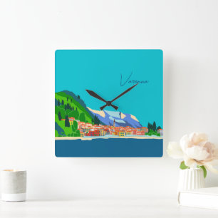 Reloj Cuadrado Varenna Lago de Como Italia Ilustración Viaje