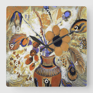 Reloj Cuadrado Vase etrusca con flores, Redon
