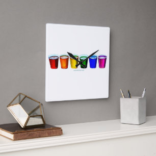 Reloj Cuadrado Vasos de chupito de SlipperyJoe's seis tazas dispu