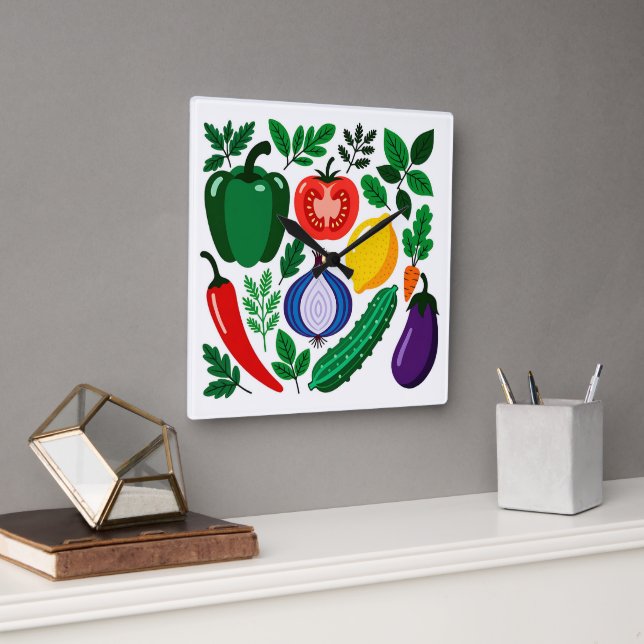 Reloj Cuadrado Vegetable pattern (Oficina)