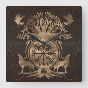 Reloj Cuadrado Vegvisir - Ornamento de brújula viking