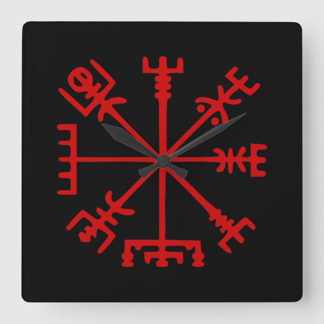 Reloj Cuadrado Vegvísir Rojo Sangre (Vegvísir Viking) (Anverso)