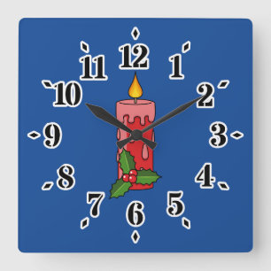 Reloj Cuadrado Velas del pilar rojo navidad con Holly