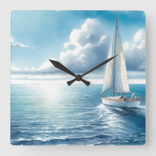 Reloj Cuadrado Velero Solitario Horizonte Azul