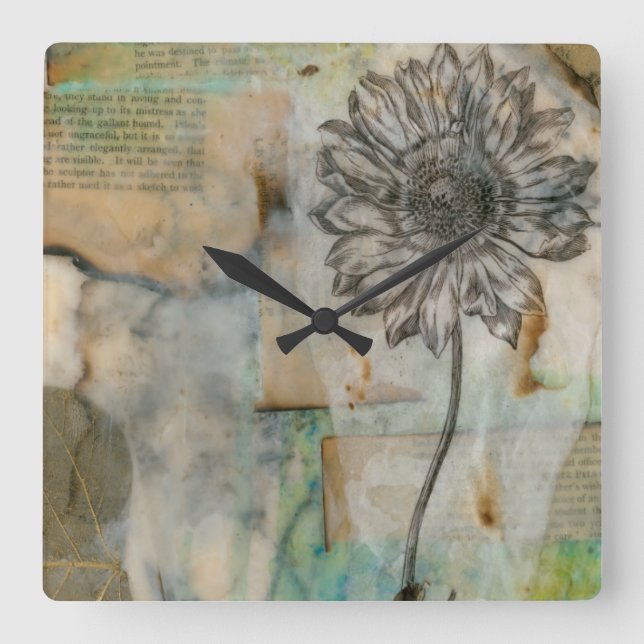 Reloj Cuadrado Vellum Floral I (Anverso)