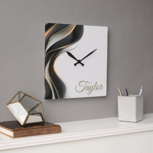 Reloj Cuadrado Velo Negro Elegante Personalizado