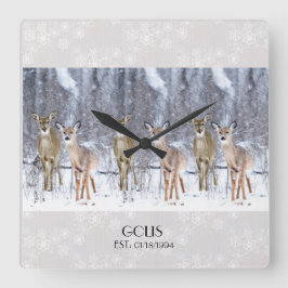 Reloj Cuadrado Venado personalizado en Navidades de nieve / invie