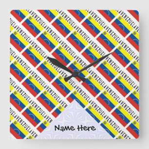 Reloj Cuadrado Venezuela and Venezuelan Flag Tiled with Your Name