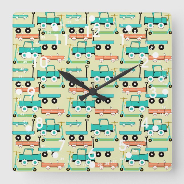 Reloj Cuadrado Verano Retro Ruedas Scooters Coches Camiones de va (Anverso)