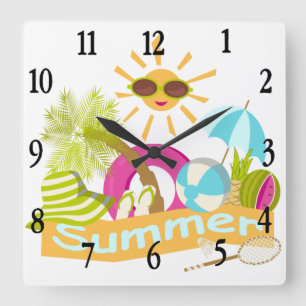 Reloj Cuadrado Verano vacaciones en la playa sol sonriente en gaf