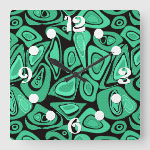 Reloj Cuadrado Verde, abstracto, retro