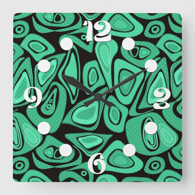 Reloj Cuadrado Verde, abstracto, retro (Anverso)