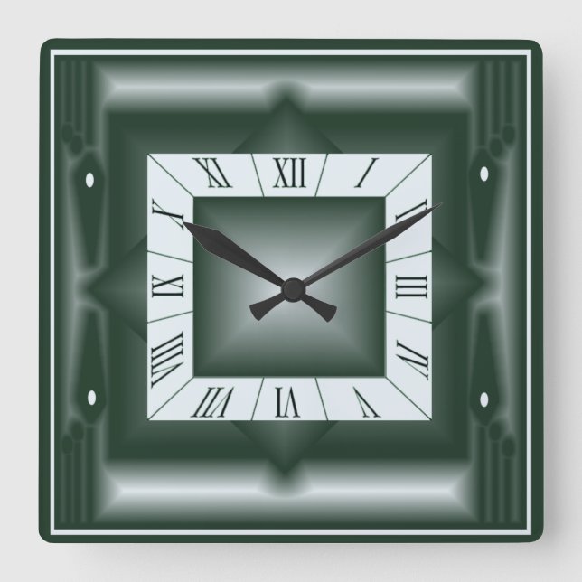 Reloj Cuadrado Verde Art Deco (Anverso)
