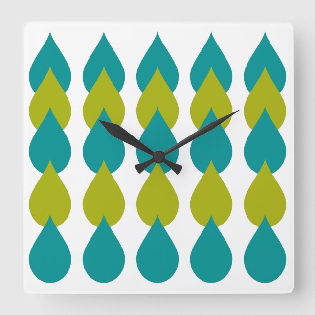 Reloj Cuadrado Verde azul retro (Anverso)