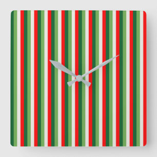 Reloj Cuadrado Verde, blanco de estrella y rojo trébol a rayas fi