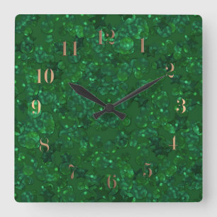Reloj Cuadrado Verde, confetti, purpurina
