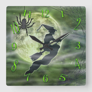 Reloj Cuadrado Verde cuadrado de la bruja y de la araña de