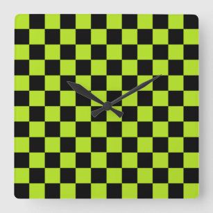 Reloj Cuadrado Verde lima a cuadros y negro