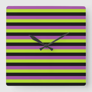 Reloj Cuadrado Verde lima púrpura y rayas negras