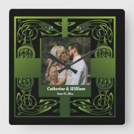 Reloj Cuadrado Verde tradicional irlandés celta cuadrado pared Cl
