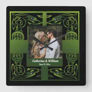 Reloj Cuadrado Verde tradicional irlandés celta cuadrado pared Cl