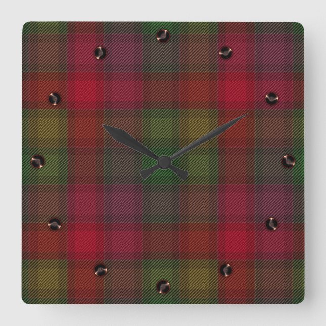 Reloj Cuadrado Verde y rojo, tartán (Anverso)