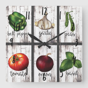 Reloj Cuadrado Verduras y Hierbas Cocina Moderna Rústica Arte Cul