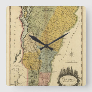 Reloj Cuadrado Vermont, De Encuesta Real - Mapa Vintage 1814