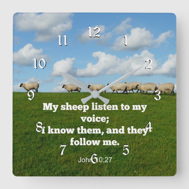 Reloj Cuadrado Verso de las Escrituras, John 10:27 Mis ovejas esc (Anverso)