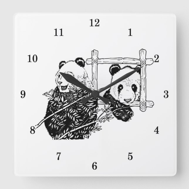 Reloj Cuadrado Very Cool Panda Bear Wall Clock (Anverso)