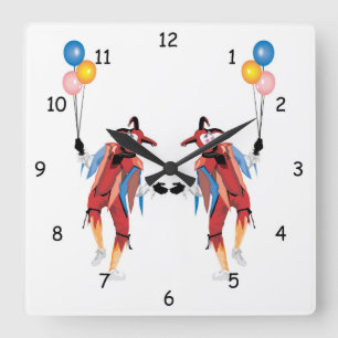 Reloj Cuadrado Very Fun Clown Jester with Balloons Wall Clock