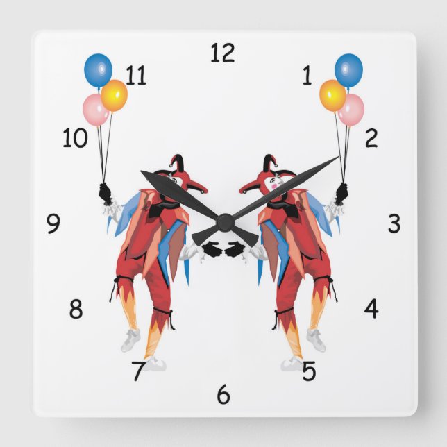 Reloj Cuadrado Very Fun Clown Jester with Balloons Wall Clock (Anverso)
