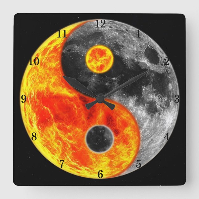 Reloj Cuadrado Very Fun Yin and Yang, Sun and Moon (Anverso)