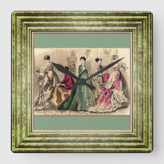 Reloj Cuadrado Vestido del Victorian con el arco rosado (Anverso)